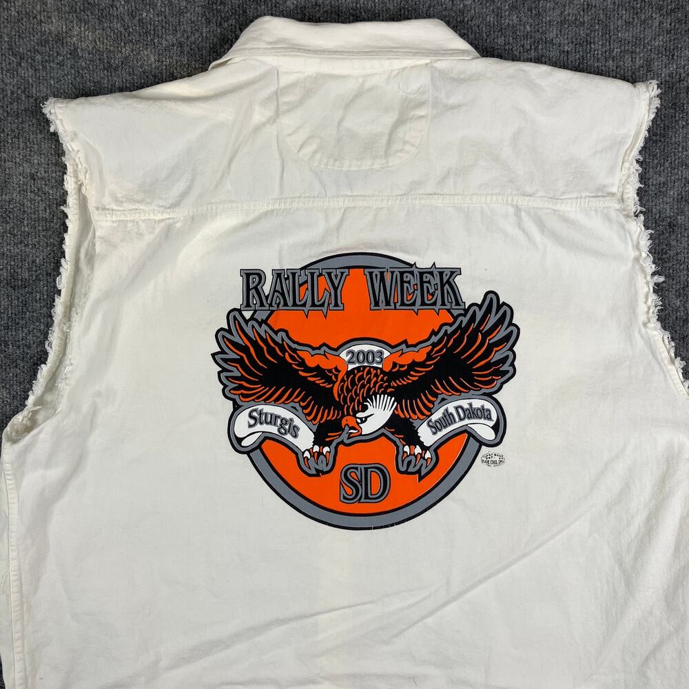 Biker Design Sleeveless Button-Up Shirt Men's 3XL White Frayed‎ Motorcycle Vest